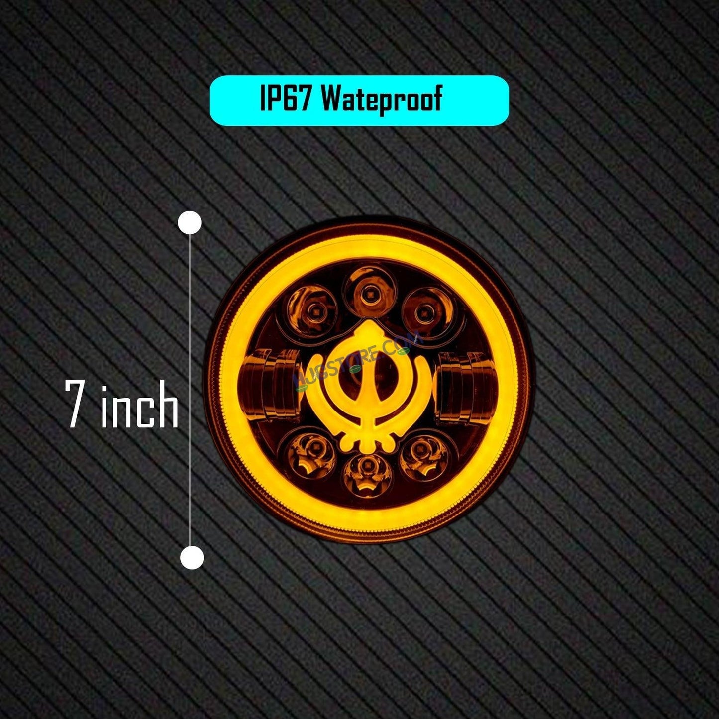 HJG 7 Inch Round Headlight Compatible with Royal Enfield, Jeep & Harley Davidson (Khanda DRL) (12V-80V 75W) - HJGstore.com