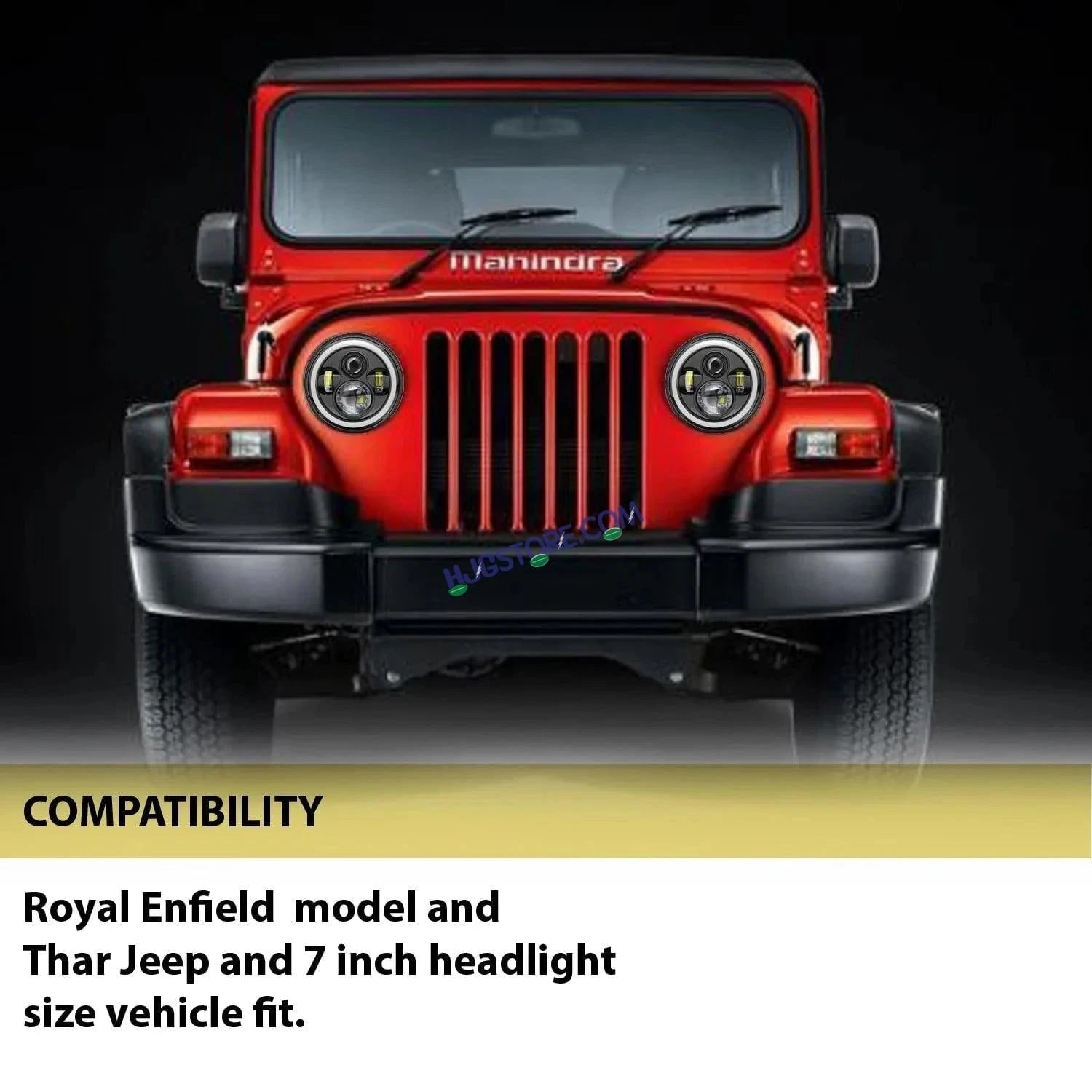 HJG Genuine Full Ring 7 Inch LED Headlight with Spotless and Bright DRL Fits in Royal Enfield (All Model) And Mahindra Thar (12V-80V DC 75W) - HJGstore.com