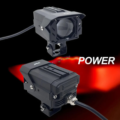 HJG Projector Shutter Original 200W Camera Lens Fog LED Laser Projector HJG Fog Light with Red Devil Lens 200W Red/White (Low and High Beam) MEGA DRIVE Fog Light For Bike/Car/Thar/Jeep/SUV/Universal ( Cool White ) - Pack of 2 - HJGstore.com