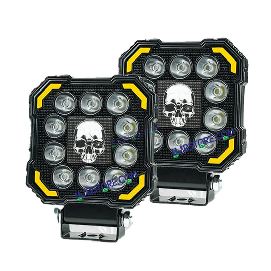 HJG 11 LED New Model Skull 60W LIU HJG Square Fog Light with DRL For Universal For Bike Universal For Car (Set of 2) 60W HJG - HJGstore.com