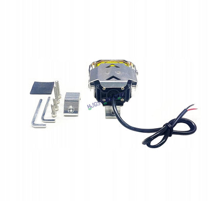 HJG Chrome Transformer Foglight 140W LED Projector with Wiring Kit Slider Yellow Cap Wide Spread White/Yellow 140W 2pc Foglight Ultra Wide Dual Intensity LED Driving Fog Lights 3000K/6500K Universal For All Cars & Bikes, Pack of 2 with Wiring Harness Kit - HJGstore.com