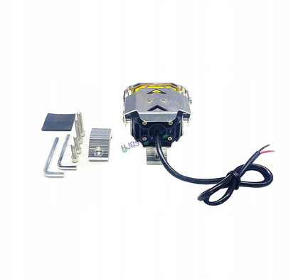 HJG Chrome Transformer Foglight 140W LED Projector with Wiring Kit Slider Yellow Cap Wide Spread White/Yellow 140W 2pc Foglight Ultra Wide Dual Intensity LED Driving Fog Lights 3000K/6500K Universal For All Cars & Bikes, Pack of 2 with Wiring Harness Kit - HJGstore.com