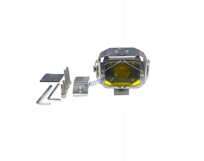 HJG Chrome Transformer Foglight 140W LED Projector with Wiring Kit Slider Yellow Cap Wide Spread White/Yellow 140W 2pc Foglight Ultra Wide Dual Intensity LED Driving Fog Lights 3000K/6500K Universal For All Cars & Bikes, Pack of 2 with Wiring Harness Kit - HJGstore.com