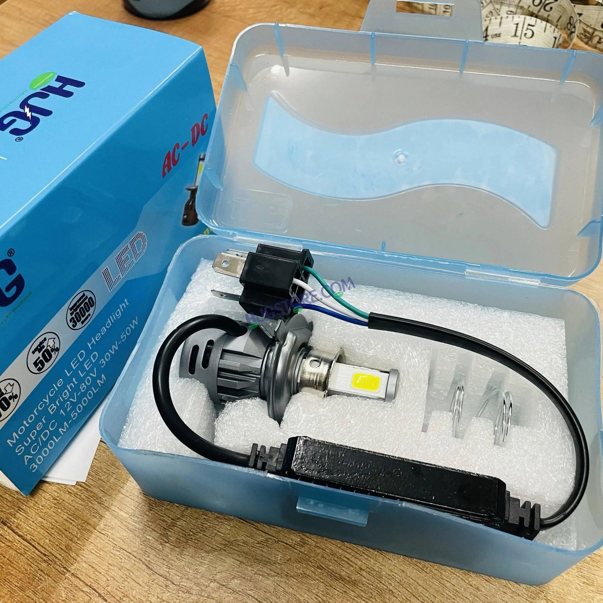 HJG M4 Mini ORIGINAL LED Headlight Bulb H4 80W For All Motorcycles (Low and High Beam Bulbs (White) AC/DC 80Watt 4 Side Chip) - Type H4 - HJGstore.com