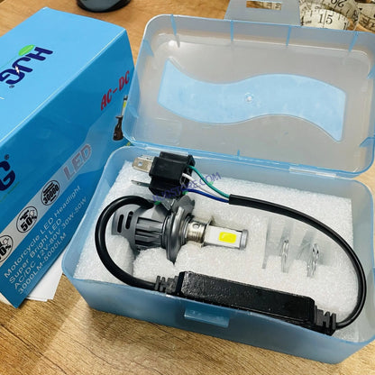 HJG M4 Mini ORIGINAL LED Headlight Bulb H4 80W For All Motorcycles (Low and High Beam Bulbs (White) AC/DC 80Watt 4 Side Chip) - Type H4 - HJGstore.com
