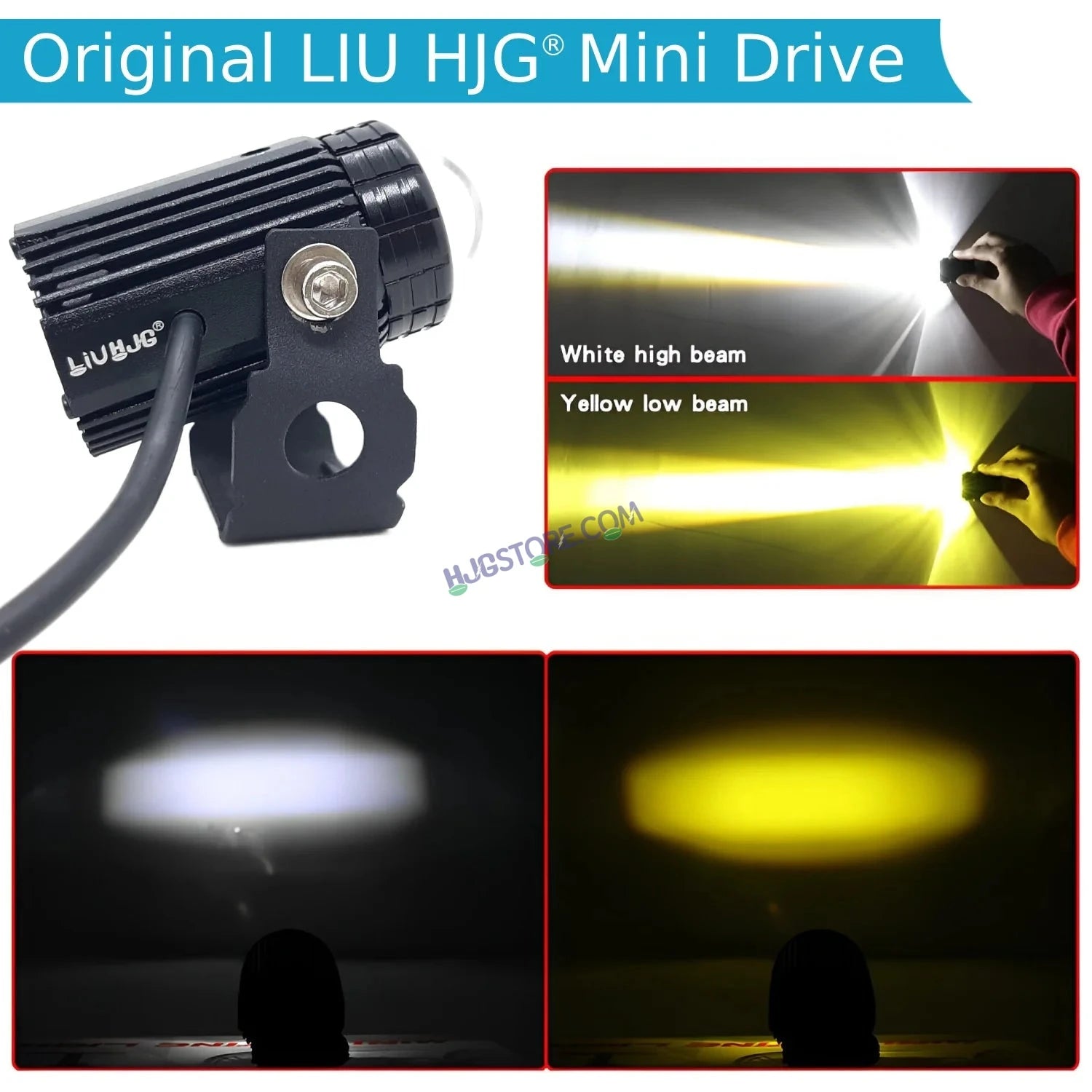 Original LIUHJG HJG Mini Drive LED Fog Light Bulb Lamp For Cars and Motorcycles Dual Color (White & Yellow) With Cooling Fan 2Pcs - HJGstore.com