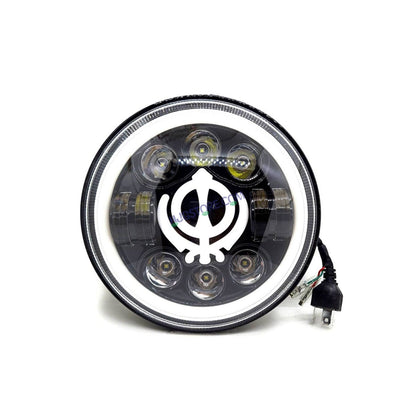 HJG 7 Inch Round Headlight Compatible with Royal Enfield, Jeep & Harley Davidson (Khanda DRL) (12V-80V 75W) - HJGstore.com