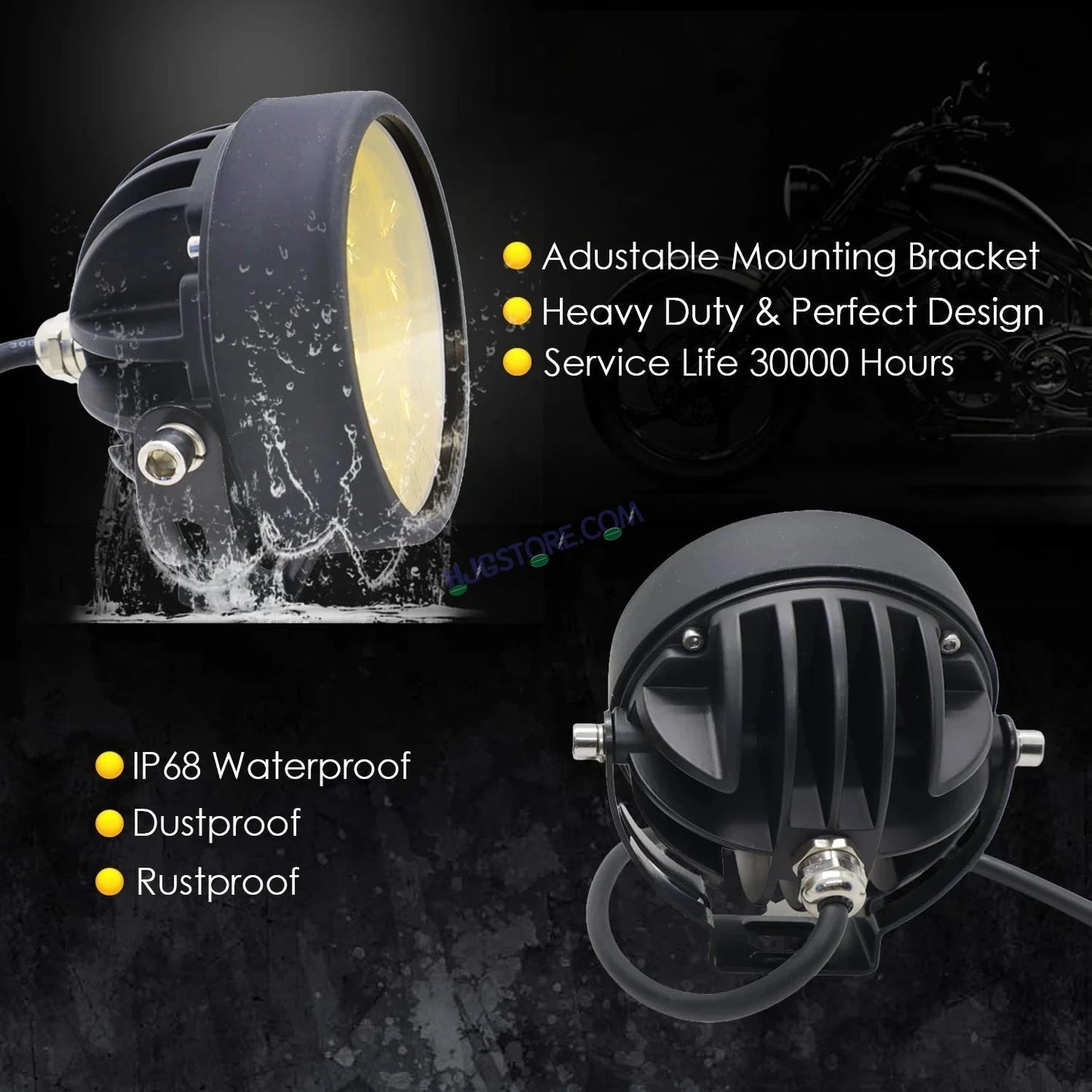 HJG 5 LED 100W Round CREE Foglight Foglamp with Yellow Cover 100W 5 LED HJG 100W 5 LED Car Accessories Led Headlights Lights Led Fog Lights For Motorcycle Car SUV Lights, Set of 2 with Wiring Harness Kit HJG 5 LED Round 100W - HJGstore.com