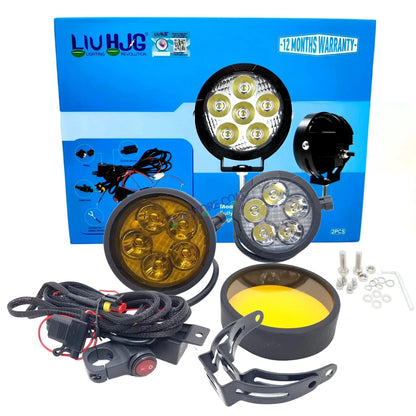 HJG 5 LED 100W Round CREE Foglight Foglamp with Yellow Cover 100W 5 LED HJG 100W 5 LED Car Accessories Led Headlights Lights Led Fog Lights For Motorcycle Car SUV Lights, Set of 2 with Wiring Harness Kit HJG 5 LED Round 100W - HJGstore.com