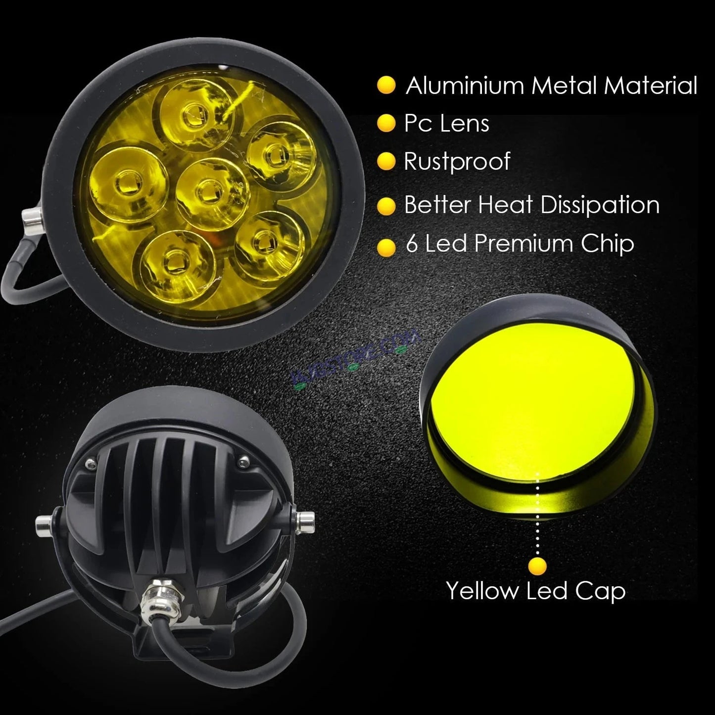 HJG 6 LED 120W Round CREE Foglight Foglamp with Yellow Cover 120W 6 LED HJG 120W 5 LED Car Accessories Led Headlights Lights Led Fog Lights For Motorcycle Car SUV Lights, Set of 2 with Wiring Harness Kit HJG 6 LED Round 120W - HJGstore.com