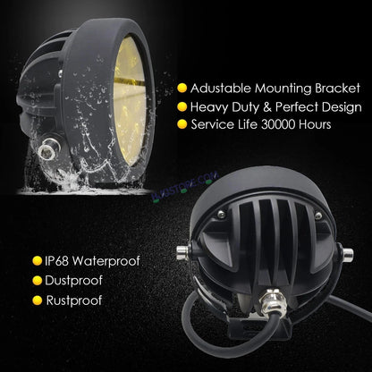 HJG 6 LED 120W Round CREE Foglight Foglamp with Yellow Cover 120W 6 LED HJG 120W 5 LED Car Accessories Led Headlights Lights Led Fog Lights For Motorcycle Car SUV Lights, Set of 2 with Wiring Harness Kit HJG 6 LED Round 120W - HJGstore.com