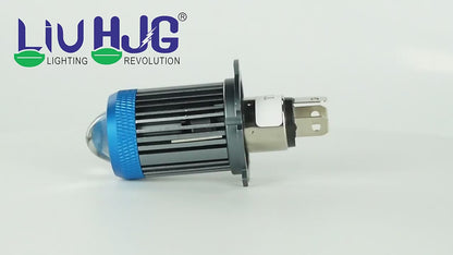 HJG H4 Lens LED Ice Blue Devil Lens New Model Ice Blue White Yellow LED Headlight Bulb H4 For All Motorcycles (Low and High Beam Bulbs (White/Yellow/Ice Blue) Ice Blue DRL White Yellow 50W Lens) - 12V DC Hi/Lo Type H4