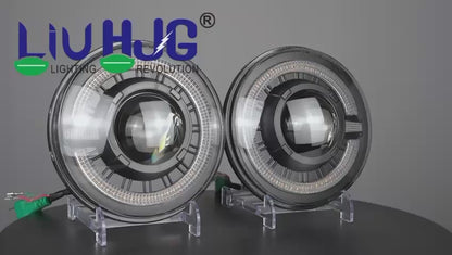 HJG C-320 7 Inch Headlight Set Pack of 2 108W Projector Ultra Wide 7 Inch Headlight Assembly 2pc C-320 Left Right White LED Headlight Projector Headlight Assembly | 108W CREE/Osram LED Chip Multi DRL Compatible with Jeep, Jimny, Thar, Gypsy - Set of 2, H4