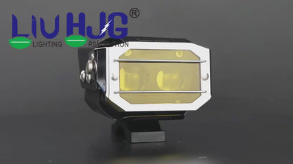 HJG Chrome Transformer Foglight 140W LED Projector with Wiring Kit Slider Yellow Cap Wide Spread White/Yellow 140W 2pc Foglight Ultra Wide Dual Intensity LED Driving Fog Lights 3000K/6500K Universal For All Cars & Bikes, Pack of 2 with Wiring Harness Kit