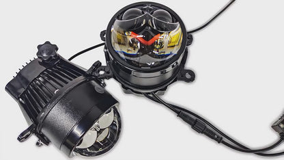 HJG 3 Inch Bi LED Car Projector 140W H8/H9/H11/H16 Foglight with Laser Spot and Wide Spread Red DRL/White/Yellow/Warm White Light 140W Foglight Ultra Wide Dual Intensity LED Driving Fog Lights 3000K/4300K/6500K Universal For All Cars & Bikes H8/H9/H11/H16