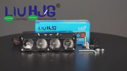 HJG 4 Lens Red Blue 50W Foglight with Red Blue Flash Mode 4 Lens Projector Foglight 50W Foglight Ultra Wide Dual Intensity LED Fog Lights White/Yellow/Warm White/Flash/Red Blue DRL Universal For All Cars & Bikes LIU HJG 4 Lens Red Blue 50W Foglight 1pc