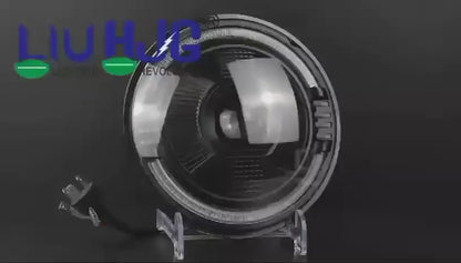 HJG Ring Projector 7 Inch C-216 Headlight Assembly Projector Ultra Wide 7 Inch Headlight Assembly 90W White LED Headlight  Assembly for Royal Enfield | 80-100W CREE/Osram LED Chip Multi color White/Yellow Compatible with Royal Enfield, Jeep, Thar, Gypsy