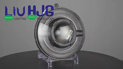 HJG C-319 Red Devil White Amber Halo Ring 7 Inch Headlight Assembly 93W Projector Ultra Wide Halo Ring C-319 White LED Headlight New Projector Headlight Assembly | 93W CREE/Osram LED Chip Multi DRL Compatible with Royal Enfield, Jeep, Thar, Gypsy