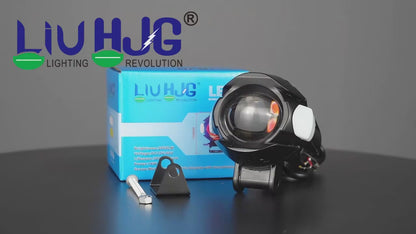 HJG New Alien Projector with Red Devil & Side Blue DRL LED Fog Light Single Projector Shot Fog Light For Bike/Car/Thar/Jeep - Cool White/Yellow with Red DRL and side Blue DRL, Pack of 1 LIU HJG Alien Projector Fog Light for Bikes and Cars High Brightness
