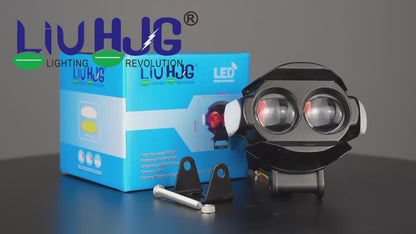 HJG New Alien 2 Lens Projector with Red Devil & Side Blue DRL LED Fog Light Dual Lens Projector Shot Fog Light For Bike/Car/Thar/Jeep - Cool White/Yellow with Red DRL & side Blue DRL, Pack of 1 LIU HJG Alien 2 Lens Projector Fog Light with Red Blue Devil