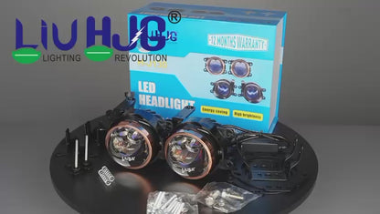 HJG 3 Inch Bi LED Projector Lens Laser Fog Lamp H8/H9/H11/H16 with Toyota Fitting Mounts with Cap Waterproof & Heat Dissipation 120W 12V DC Power Yellow/White/Red Light Reflection Universal Fit All Bikes & Cars Model with Toyota Fitting Mounts, Pack of 2