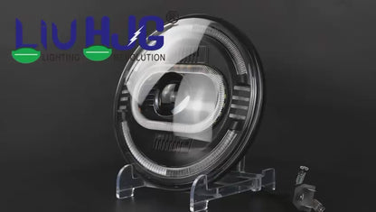 HJG Oval Ring Projector 7 Inch C-216 Headlight Assembly Projector Ultra Wide 7 Inch Headlight Assembly 90W White LED Headlight  Assembly for Royal Enfield | 80-100W CREE/Osram LED Chip Multi White/Yellow Compatible with Royal Enfield, Jeep, Thar, Gypsy