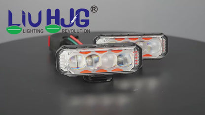 HJG 4 LED Light Bar 2pc with Red Blue Flash Strobe Fog Light for Bikes and Cars High Power, Heavy clamp and Strong aluminum. (4 LED Fog Light Bar Single) White/Yellow, Red Blue Strobe Flash, Pack of 2