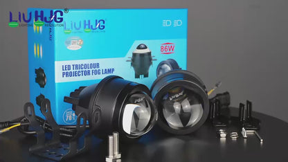 HJG 3-Inch Car Tri-Color LED Projector H-J162 Fog Lamp 2Pcs | 86W 8600LM/Pair | Direct Fit H8/H9/H11/H16 Socket | DC 12V-80V | 3200K-6500K White, Yellow, Warm White Hi/Lo | Premium Waterproof Driving Light For Car & SUV | LIU HJG H-J162 3 Inch Foglamp