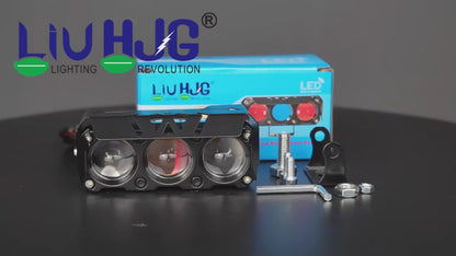 HJG 3 Lens Red Blue 40W Foglight with Red Blue Flash Mode 3 Lens Projector Foglight 40W Foglight Ultra Wide Dual Intensity LED Fog Lights White/Yellow/Warm White/Flash/Red Blue DRL Universal For All Cars & Bikes LIU HJG 3 Lens Red Blue 40W Foglight 1pc