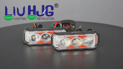 HJG 3 LED Light Bar Projector Foglight 2pc with Red Blue Flash Strobe Fog Light for Bikes and Cars High Power, Heavy clamp and Strong aluminum. (3 LED Fog Light Bar Single) White/Yellow, Red Blue Strobe Flash, Pack of 2