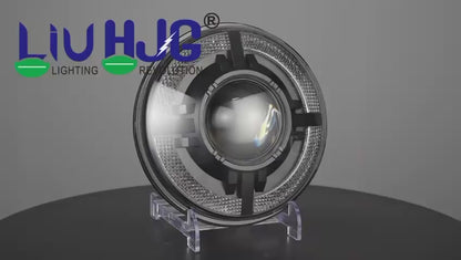 HJG C-318 Red Halo Ring 108W Projector Ultra Wide 7 Inch Headlight Assembly Devil Halo Ring C-318 White LED Headlight New Projector Headlight Assembly for Royal Enfield | 108W CREE/Osram LED Chip Multi DRL Compatible with Royal Enfield, Jeep, Thar, Gypsy