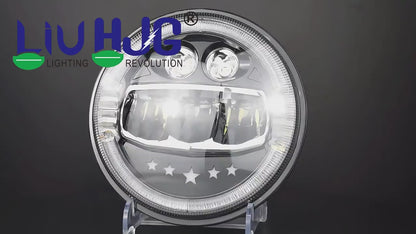 HJG 7 Inch Star White LED Headlight New Model Minus Headlight Assembly for Thar Royal Enfield | 75-120W CREE/Osram LED Chip Multi color Compatible with Royal Enfield, Jeep, Thar, Gypsy