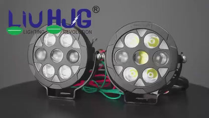 HJG New HP 111 140W 7-LED Projector Spread Spot Combo Auxiliary Fog Light Kit – Tri-Color Projector Middle 3 Lens Projector & 4 CREE LEDs with DRL & Adjustable Dimmer Control Wiring Harness, LIU HJG HP111 140W Foglight with Dimmer Controller Harness Kit