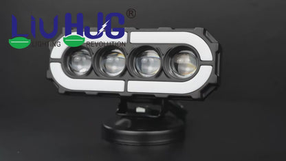 HJG 4 Lens with RGB Ring DRL 4 Projector Lens 2pc Foglight with RGB Ring 4 LED Projector Fog 120W with RGB DRL Foglight Ultra Wide Dual Intensity LED Fog Lights White/Yellow/RGB DRL Projector (120W) Universal For All Cars & Bikes LIU HJG 4 Lens RGB Ring