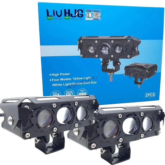 HJG New S75 Triple Projector Lens 180W Foglight Triple LED Projector Fog Lens 180W with Red DRL Foglight Ultra Wide Dual Intensity LED Fog Lights White/Yellow/Red DRL Projector (180W) Universal For All Cars & Bikes LIU HJG S75 Triple Projector Lens - HJGstore.com
